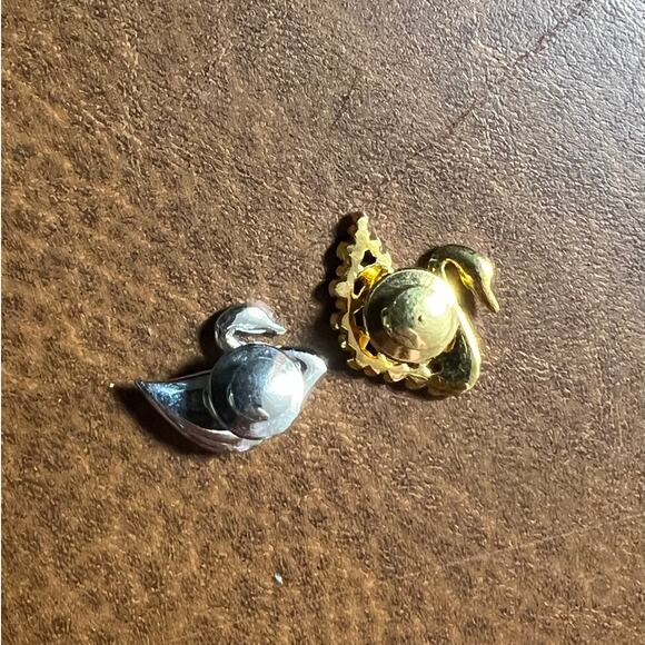 Vintage Swarovski Swan Lapel Tac Pins Gold Silver Rainbow Yellow Crystals Brooch - Picture 5 of 6